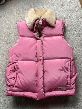 UGG Australia Girls Pink Puffer Vest Down Fur Collar